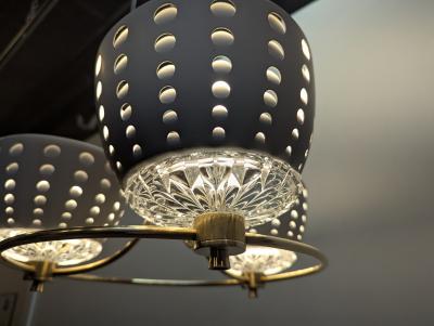  Lightolier Gerald Thurston Brass Crystal Chandelier Pendant Lightolier