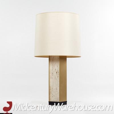  Lightolier Lightolier Mid Century Brass and Travertine Lamp