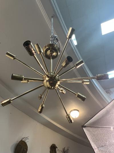  Lightolier MID CENTURY BRASS 16 LIGHT SPUTNIK CHANDELIER