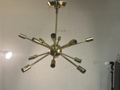  Lightolier MID CENTURY BRASS 16 LIGHT SPUTNIK CHANDELIER