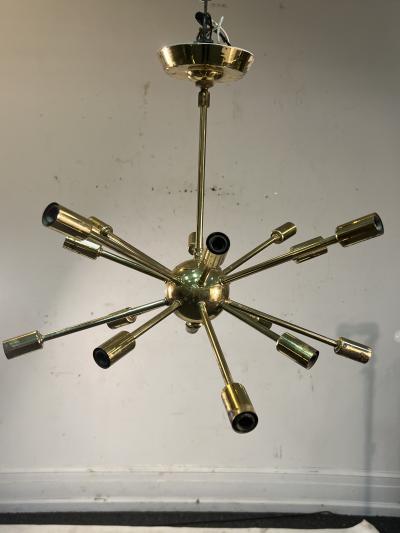  Lightolier MID CENTURY BRASS 16 LIGHT SPUTNIK CHANDELIER
