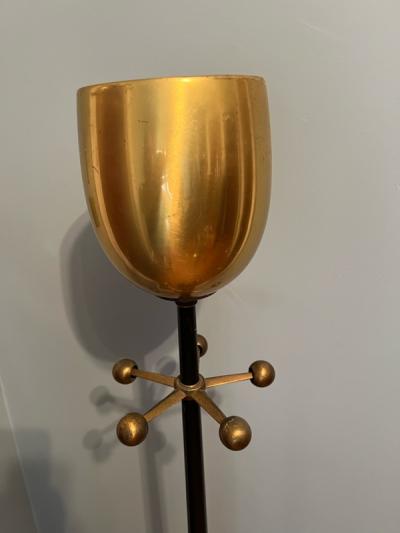  Lightolier MID CENTURY BRASS AND BLACK ENAMEL TORCHIERE