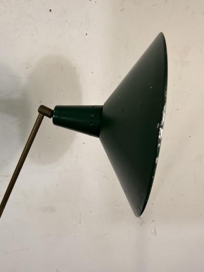  Lightolier MID CENTURY BRASS AND GREEN ENAMELED SHADE FLOOR LAMP