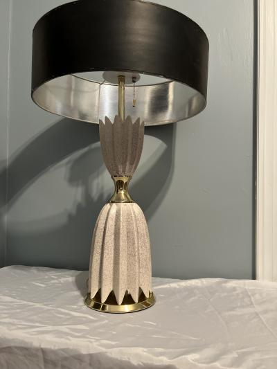  Lightolier MID CENTURY CERAMIC AND BRASS LOTUS LAMPS BY LIGHTOLIER