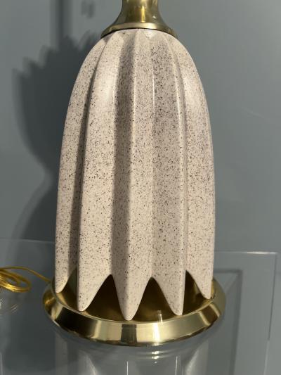  Lightolier MID CENTURY CERAMIC AND BRASS LOTUS LAMPS BY LIGHTOLIER