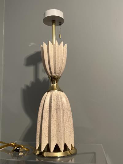  Lightolier MID CENTURY CERAMIC AND BRASS LOTUS LAMPS BY LIGHTOLIER
