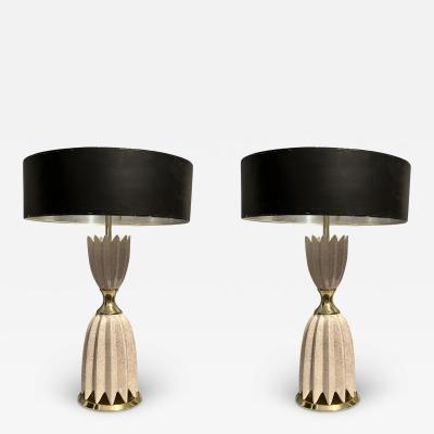  Lightolier MID CENTURY CERAMIC AND BRASS LOTUS LAMPS BY LIGHTOLIER