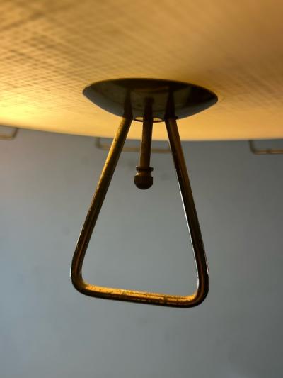  Lightolier MID CENTURY JUTE GLASS AND BRASS CHANDELIER BY LIGHTOLIER
