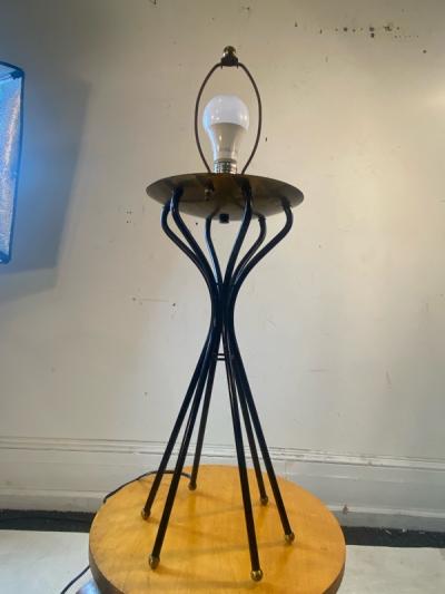  Lightolier MID CENTURY MODERNIST BLACK AND BRASS BALL CAGE FORM LAMP