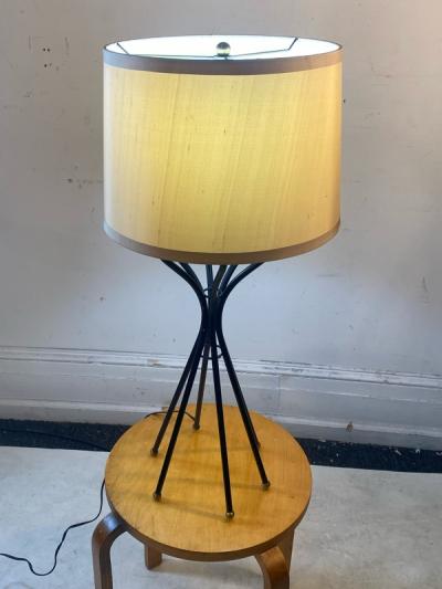  Lightolier MID CENTURY MODERNIST BLACK AND BRASS BALL CAGE FORM LAMP