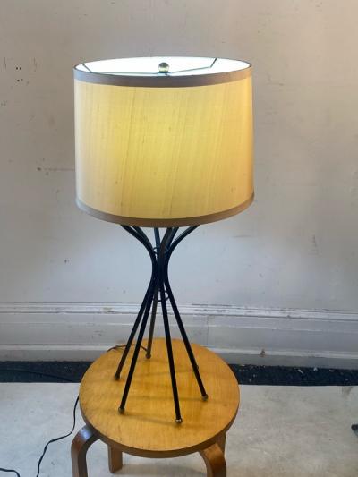  Lightolier MID CENTURY MODERNIST BLACK AND BRASS BALL CAGE FORM LAMP