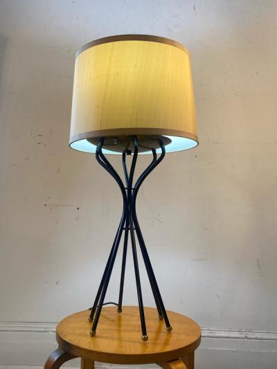  Lightolier MID CENTURY MODERNIST BLACK AND BRASS BALL CAGE FORM LAMP