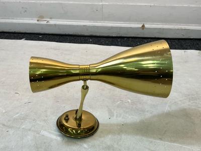 Lightolier MID CENTURY MODERNIST BRASS PERFORATED DOUBLE CONE SCONCE
