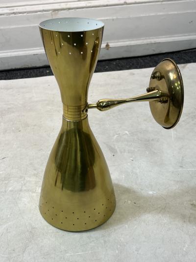  Lightolier MID CENTURY MODERNIST BRASS PERFORATED DOUBLE CONE SCONCE