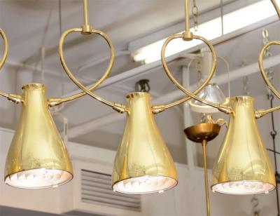  Lightolier MODERNIST MID CENTURY FIVE LIGHT BRASS CHANDELIER BY LIGHTOLIER