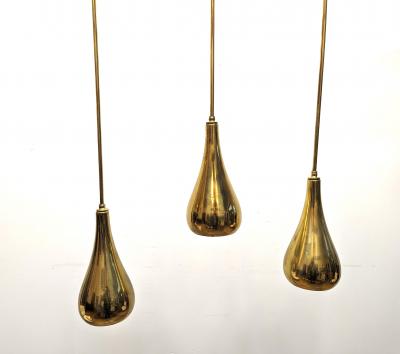  Lightolier Mid Century Brass Tear Drop Pendants attributed Paavo Tynell for Lightolier