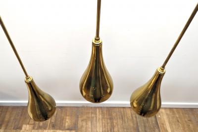  Lightolier Mid Century Brass Tear Drop Pendants attributed Paavo Tynell for Lightolier