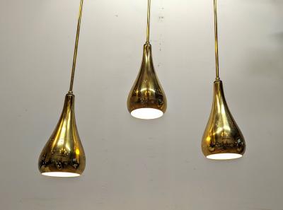  Lightolier Mid Century Brass Tear Drop Pendants attributed Paavo Tynell for Lightolier