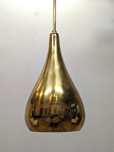  Lightolier Mid Century Brass Tear Drop Pendants attributed Paavo Tynell for Lightolier