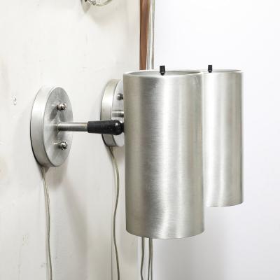  Lightolier Mid Century Modernist Brushed Aluminum Cylindrical Sconces by Lightolier