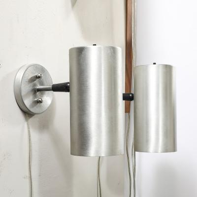  Lightolier Mid Century Modernist Brushed Aluminum Cylindrical Sconces by Lightolier