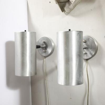  Lightolier Mid Century Modernist Brushed Aluminum Cylindrical Sconces by Lightolier