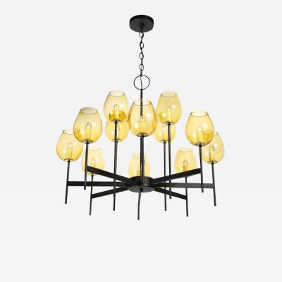  Lightolier Mid Century Modernist Eight Arm Smoked Citrine Glass Chandelier by Lightolier