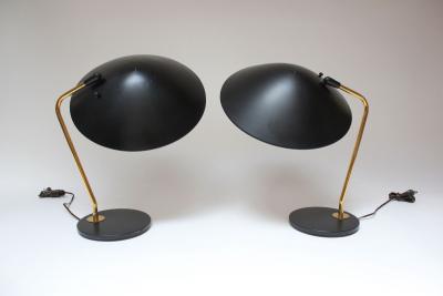  Lightolier Pair of Gerald Thurston for Lightolier Brass and Metal Table Lamps