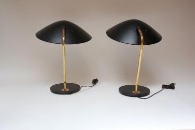  Lightolier Pair of Gerald Thurston for Lightolier Brass and Metal Table Lamps