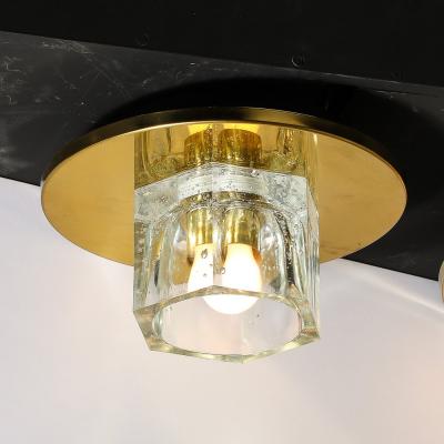  Lightolier Pair of Mid Century Hexagonal Shade Glass Flush Mount Chandelier by Lightolier