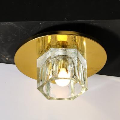  Lightolier Pair of Mid Century Hexagonal Shade Glass Flush Mount Chandelier by Lightolier