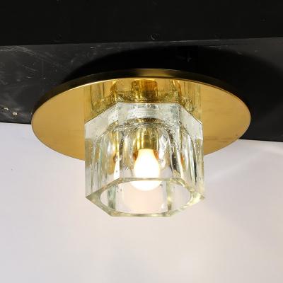  Lightolier Pair of Mid Century Hexagonal Shade Glass Flush Mount Chandelier by Lightolier