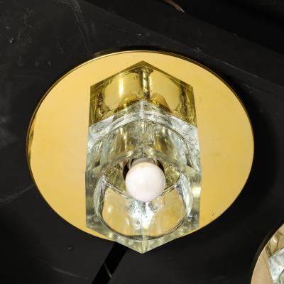  Lightolier Pair of Mid Century Hexagonal Shade Glass Flush Mount Chandelier by Lightolier