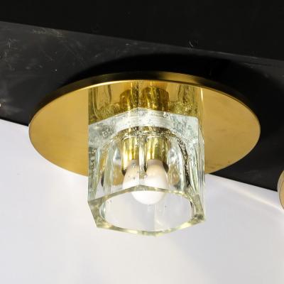  Lightolier Pair of Mid Century Hexagonal Shade Glass Flush Mount Chandelier by Lightolier