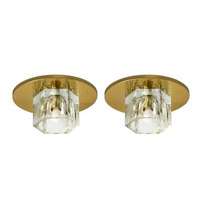  Lightolier Pair of Mid Century Hexagonal Shade Glass Flush Mount Chandelier by Lightolier