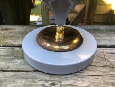  Lightolier Space Age Pair UFO Grey Gerald Thurston style Lamps Lightolier Mid Century