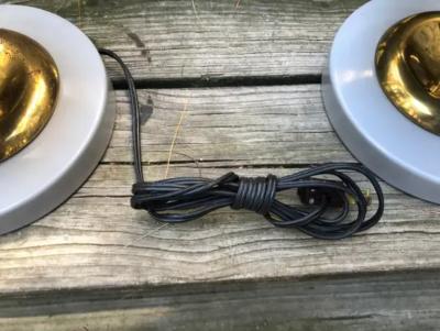  Lightolier Space Age Pair UFO Grey Gerald Thurston style Lamps Lightolier Mid Century