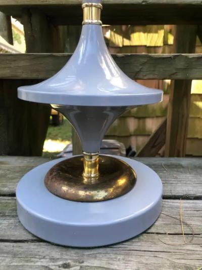  Lightolier Space Age Pair UFO Grey Gerald Thurston style Lamps Lightolier Mid Century