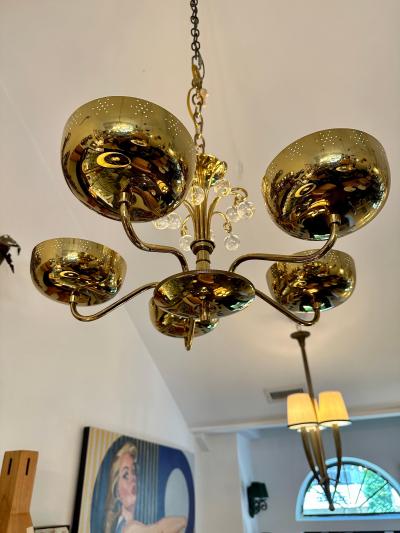  Lightolier Vintage Lightolier 5 Light Perforated Brass Chandelier