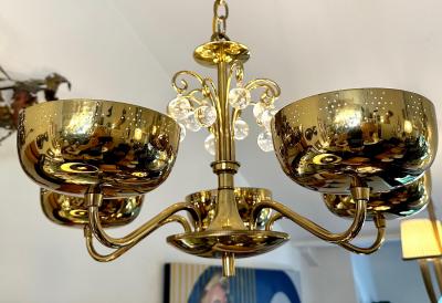  Lightolier Vintage Lightolier 5 Light Perforated Brass Chandelier