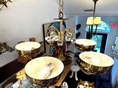  Lightolier Vintage Lightolier 5 Light Perforated Brass Chandelier