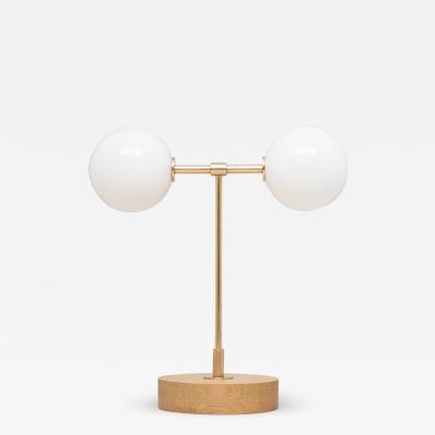  Lights of London Lights of London Double Opal Globe Handcrafted Brass and Oak Table Lamp