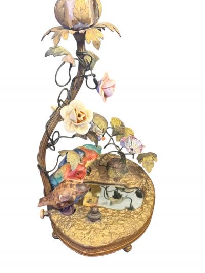  Limoges BEAUTIFUL CHARMING FRENCH CERAMIC BIRD FLOWERED VINE MIRROR POND BRONZE LAMPS