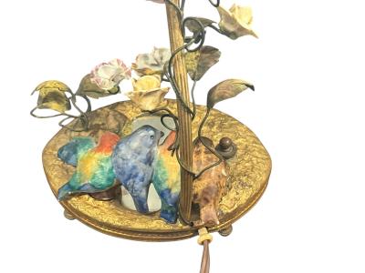  Limoges BEAUTIFUL CHARMING FRENCH CERAMIC BIRD FLOWERED VINE MIRROR POND BRONZE LAMPS