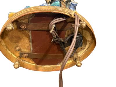 Limoges BEAUTIFUL CHARMING FRENCH CERAMIC BIRD FLOWERED VINE MIRROR POND BRONZE LAMPS