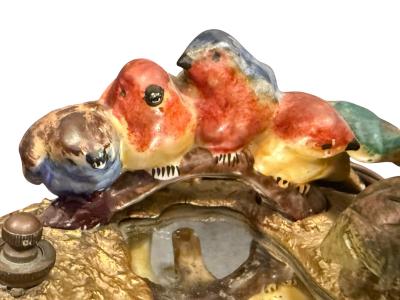  Limoges BEAUTIFUL CHARMING FRENCH CERAMIC BIRD FLOWERED VINE MIRROR POND BRONZE LAMPS