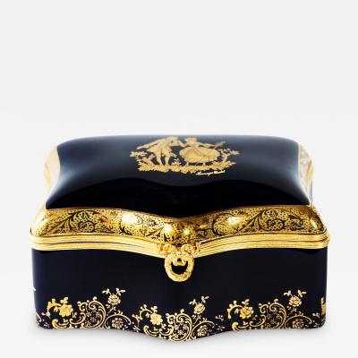  Limoges Large Porcelain Jewelry Box Decorated with 22 Karat Gold by Limoges Castel