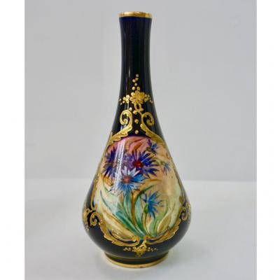  Limoges Limoges Porcelain 1930s Vintage French Pair of Cobalt Blue One Flower Vases