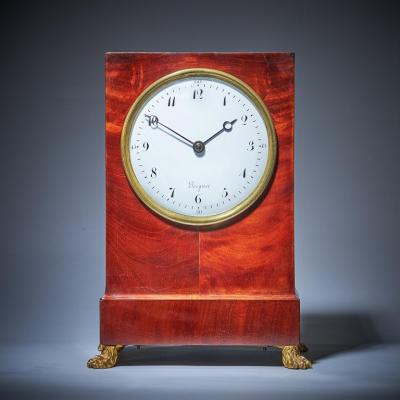  Lion Paw Feet 19th Century Flame Mahogany Mantel Clock by BREGUET Raised by Lion Paw Feet
