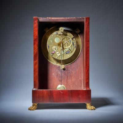  Lion Paw Feet 19th Century Flame Mahogany Mantel Clock by BREGUET Raised by Lion Paw Feet